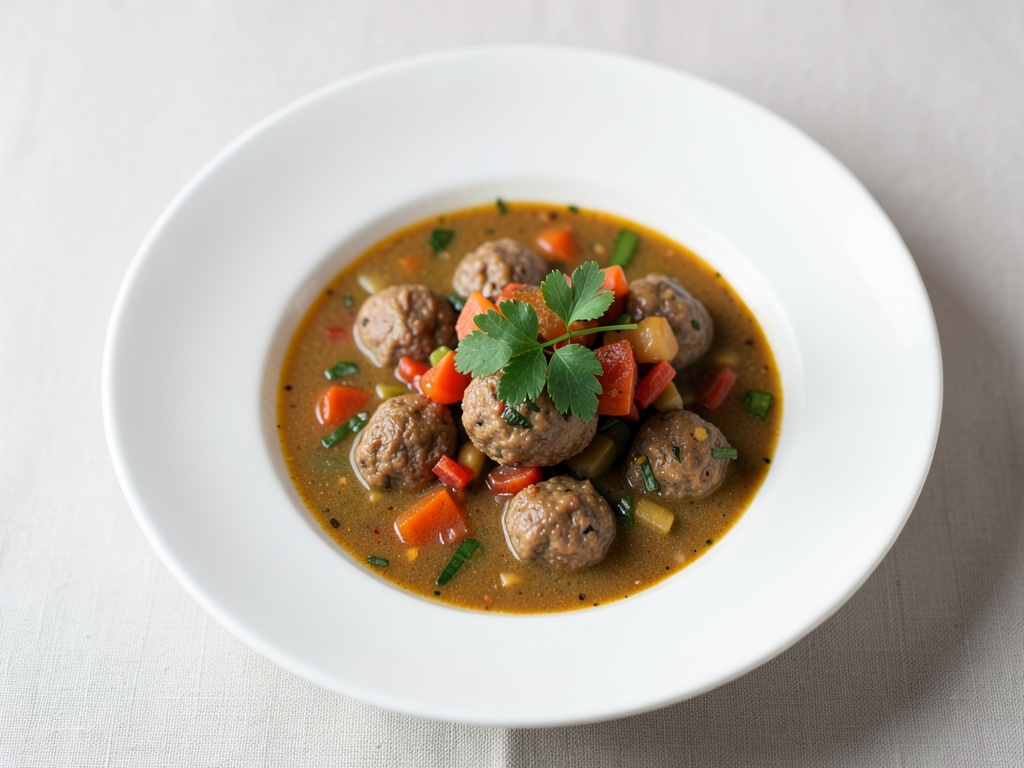Zuppa di verdure saporita con polpettine di carne