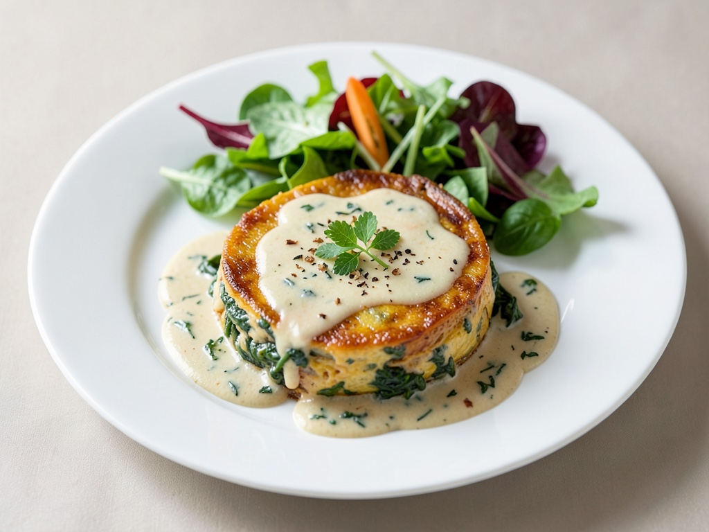 Flan crémeux aux épinards et courge avec salade fraîche