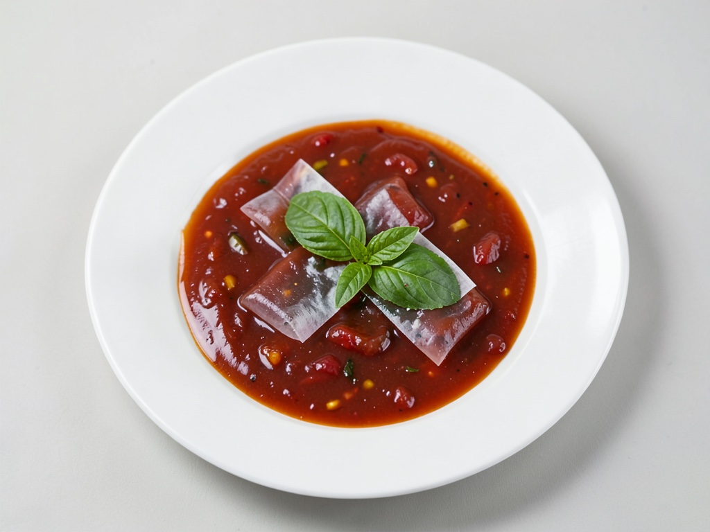 Gelatina de tomate frutal con albahaca