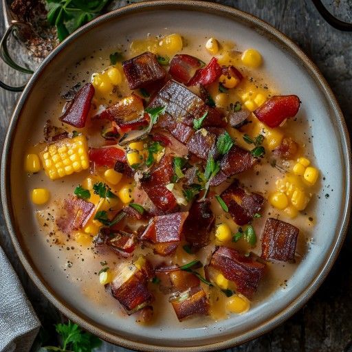Zuppa salata con pancetta e mais
