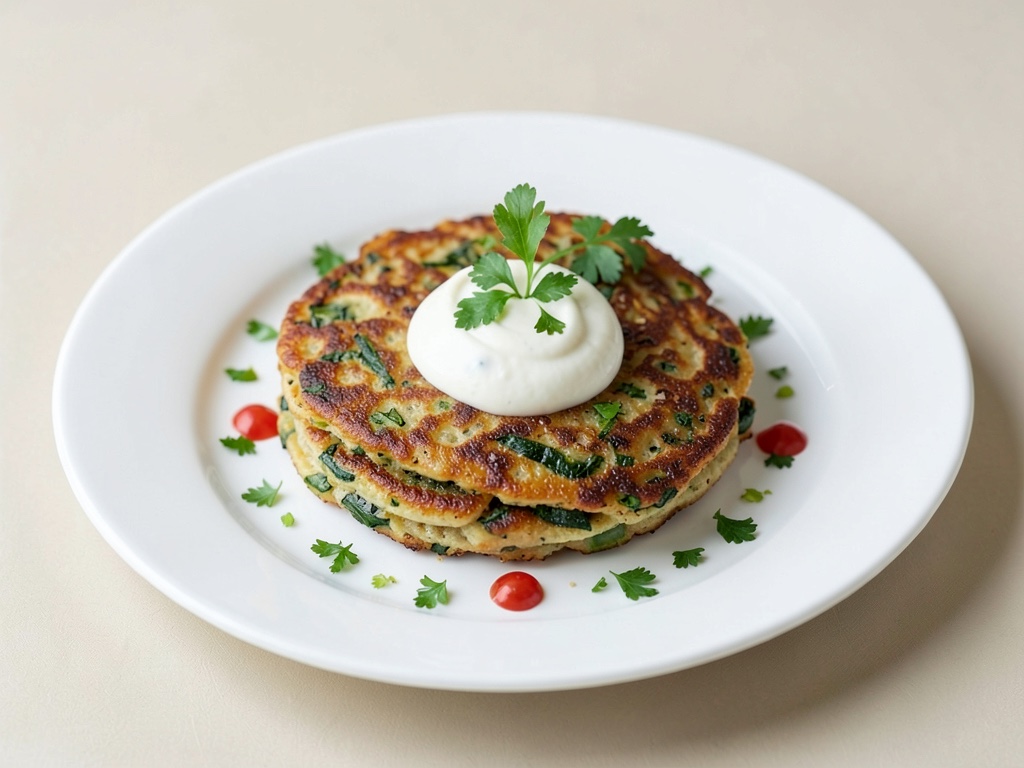 Crispy Low-Carb Vegetable Pancakes with Yogurt Dip