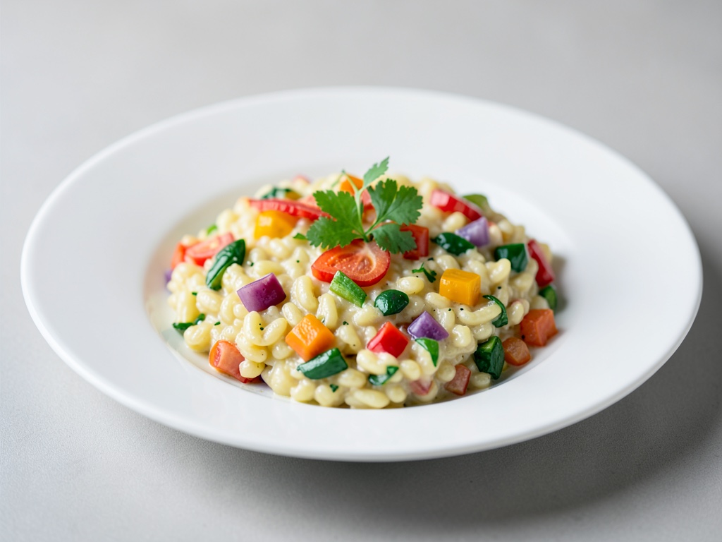 Risotto cremoso con verdure colorate