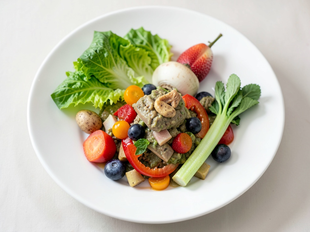 Mix fruttato di verdure crude colorate e frutta tropicale