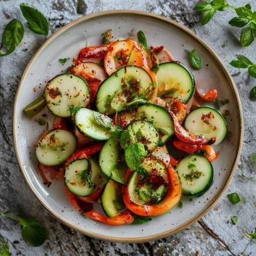 Insalata fresca di peperoni e cetrioli con condimento alla menta