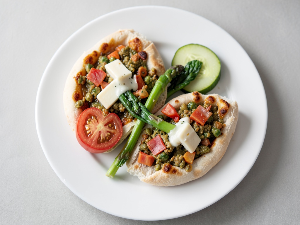 Pitas garnies de salade fraîche de légumes et fromage