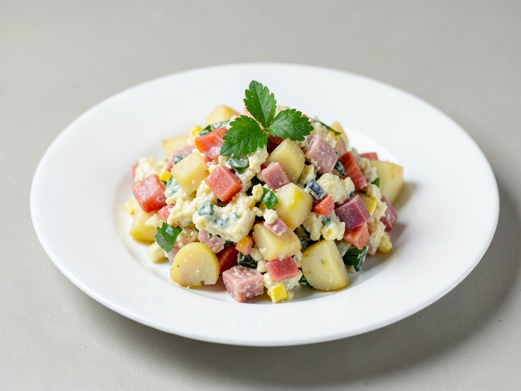 Insalata di tonno e patate colorata con uovo