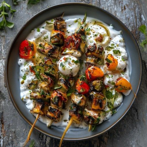 Spiedini di verdure alla griglia con fresco yogurt dip
