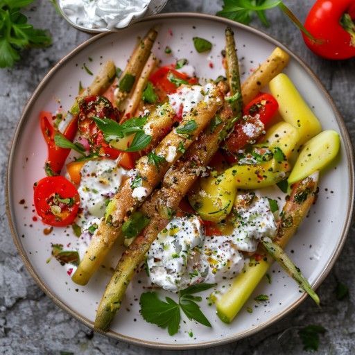 Bâtonnets de légumes croquants avec trempette au quark aux herbes fraîches