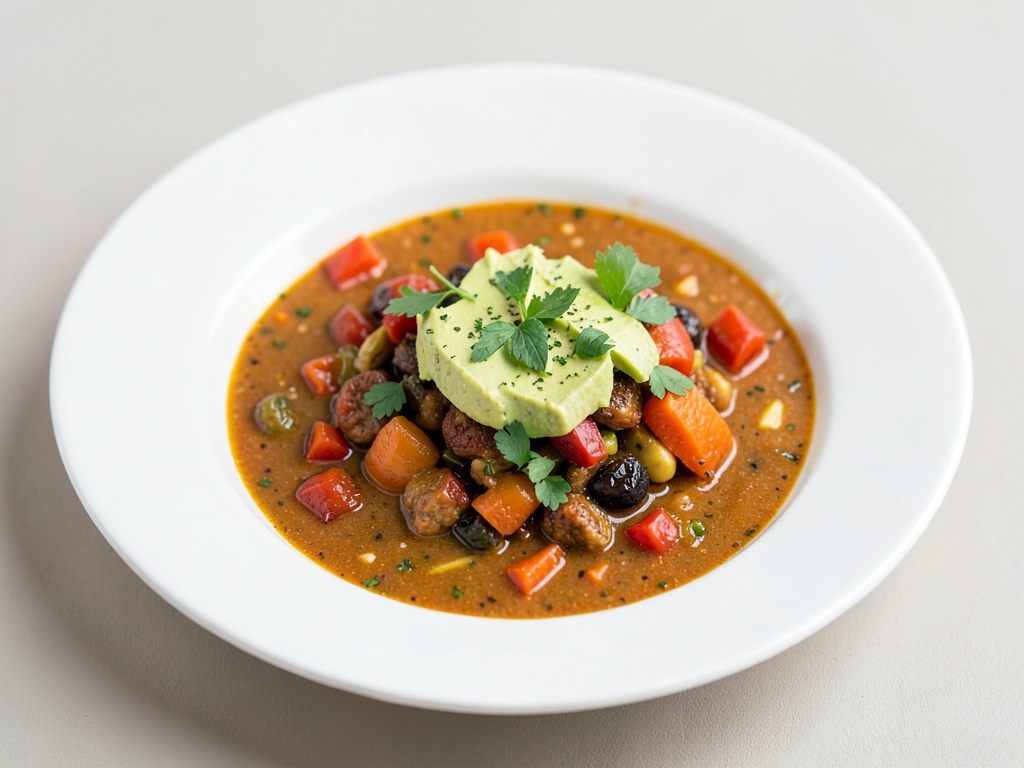 Zuppa di verdure al forno con topping all'avocado