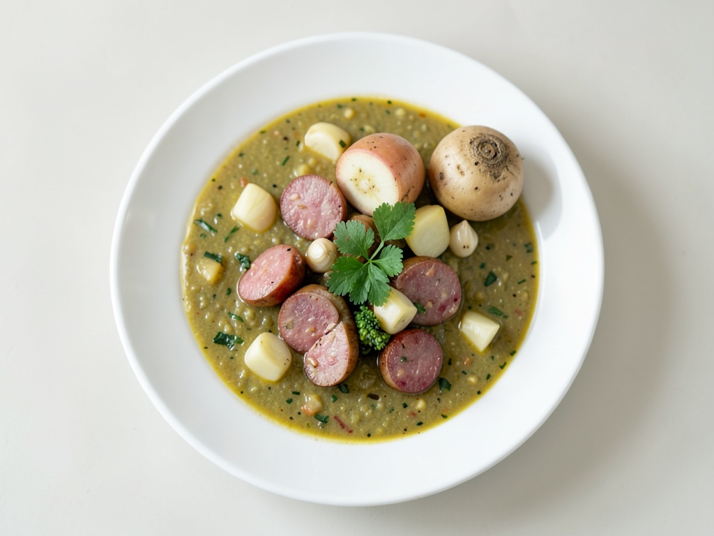 Zuppa di verdure saporita con salsiccia