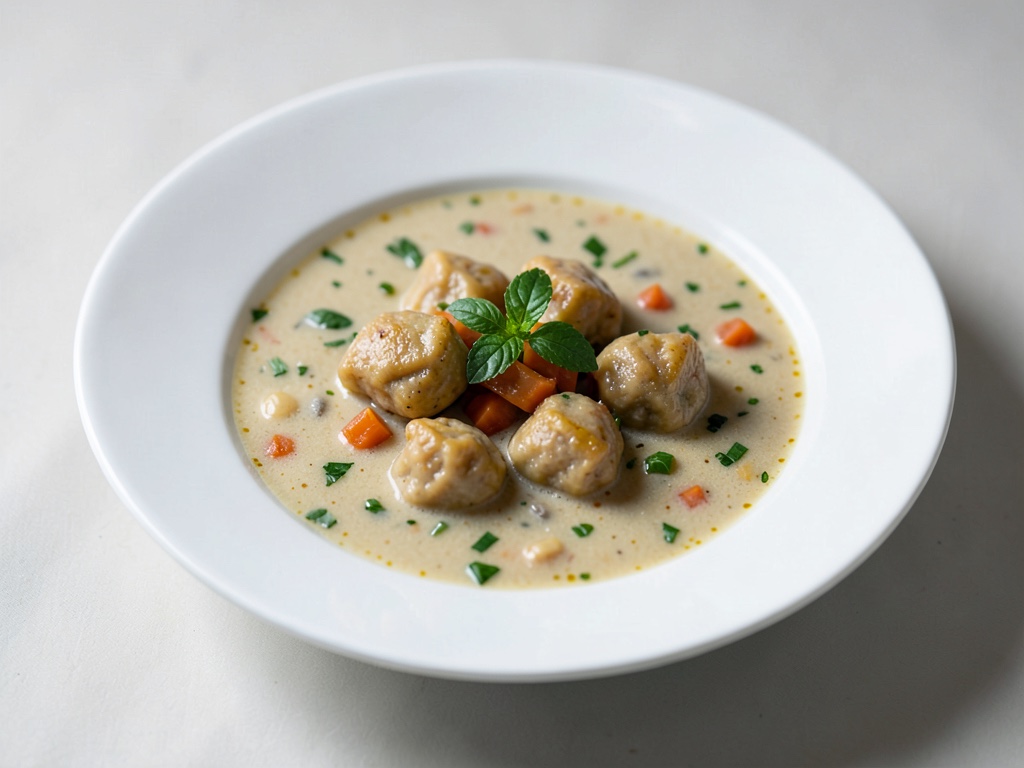 Hähnchenklößchen in cremiger Gemüsesuppe