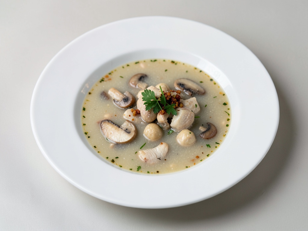 Zuppa di polpette di pollo con funghi