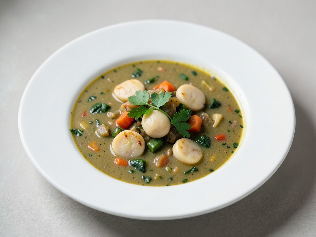 Zuppa di verdure saporita con capesante