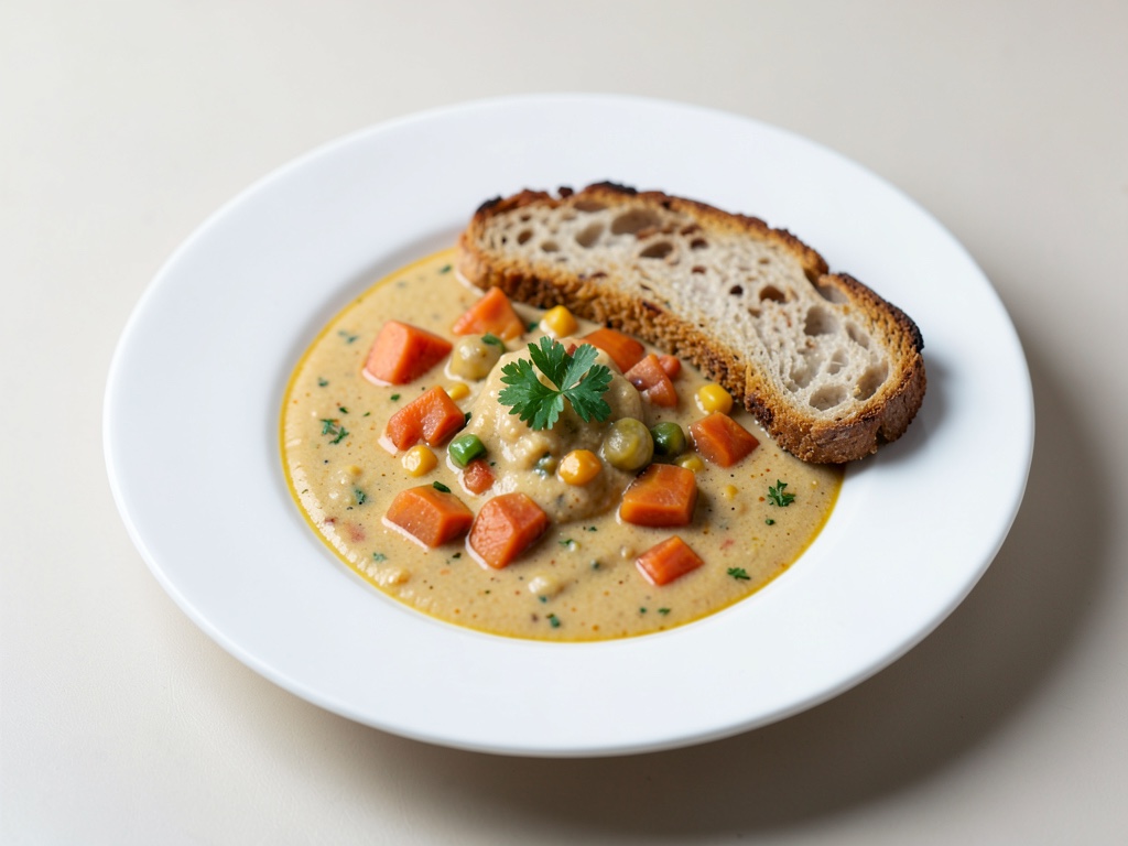 Zuppa cremosa con patate dolci e pane croccante