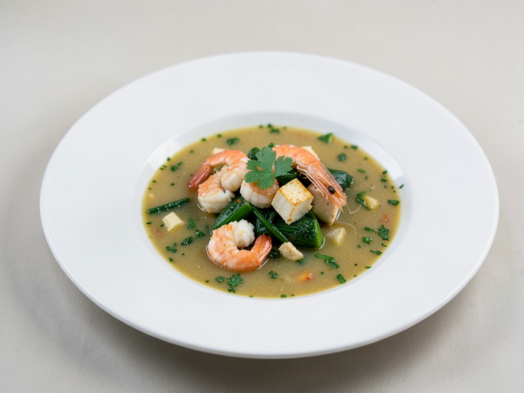 Zuppa di verdure al wok con gamberi e tofu