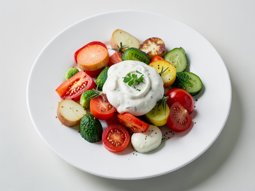 Piatto di verdure miste con fresco dip di quark