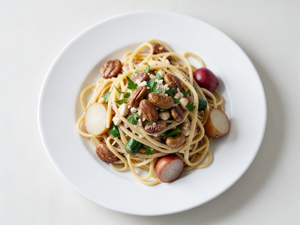 Nudeln mit Gemüse, Tofu und Erdnussbutter