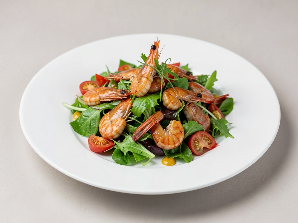 Insalata fresca di verdure con gamberi marinati
