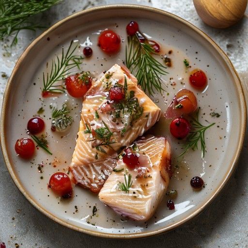 Filete de trucha ahumada con crema de arándanos rojos