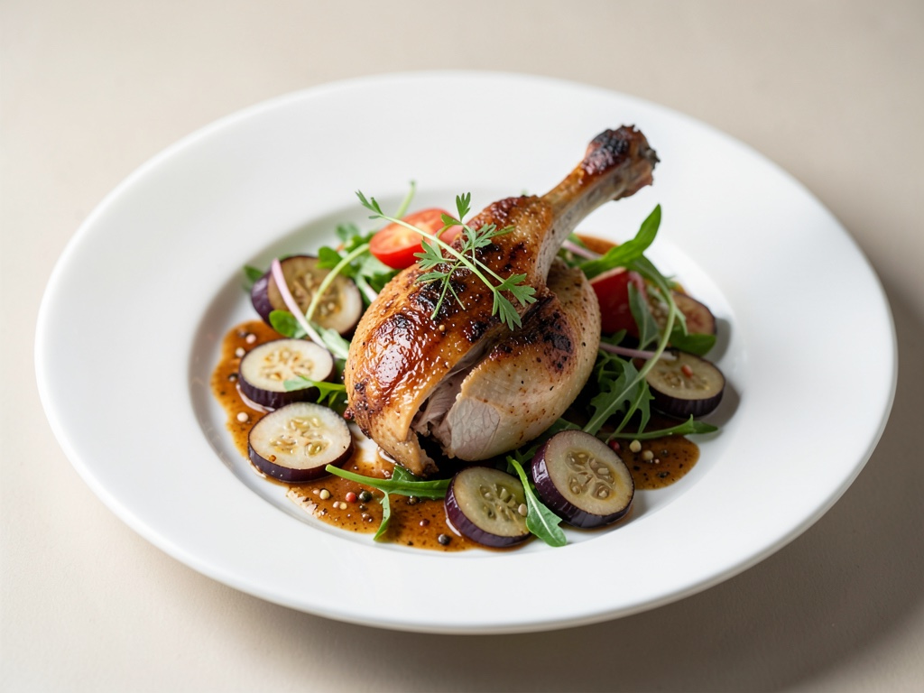 Pollo affumicato con insalata di melanzane