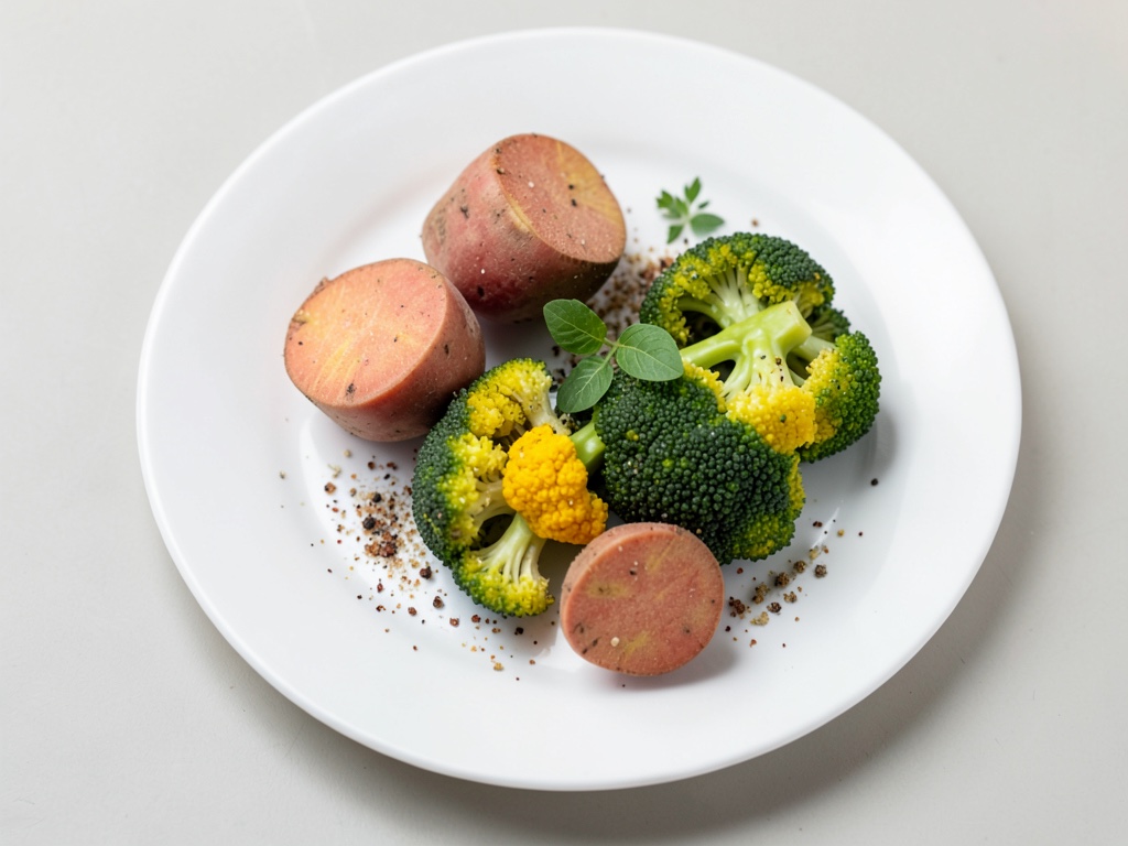 Cavolfiore al curcuma al forno con patate dolci marinate
