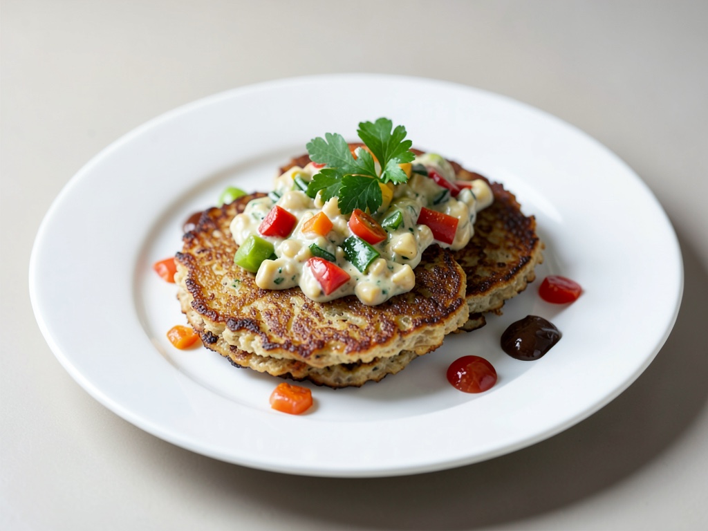 Frittelle di orzo croccanti con insalata fresca e condimento