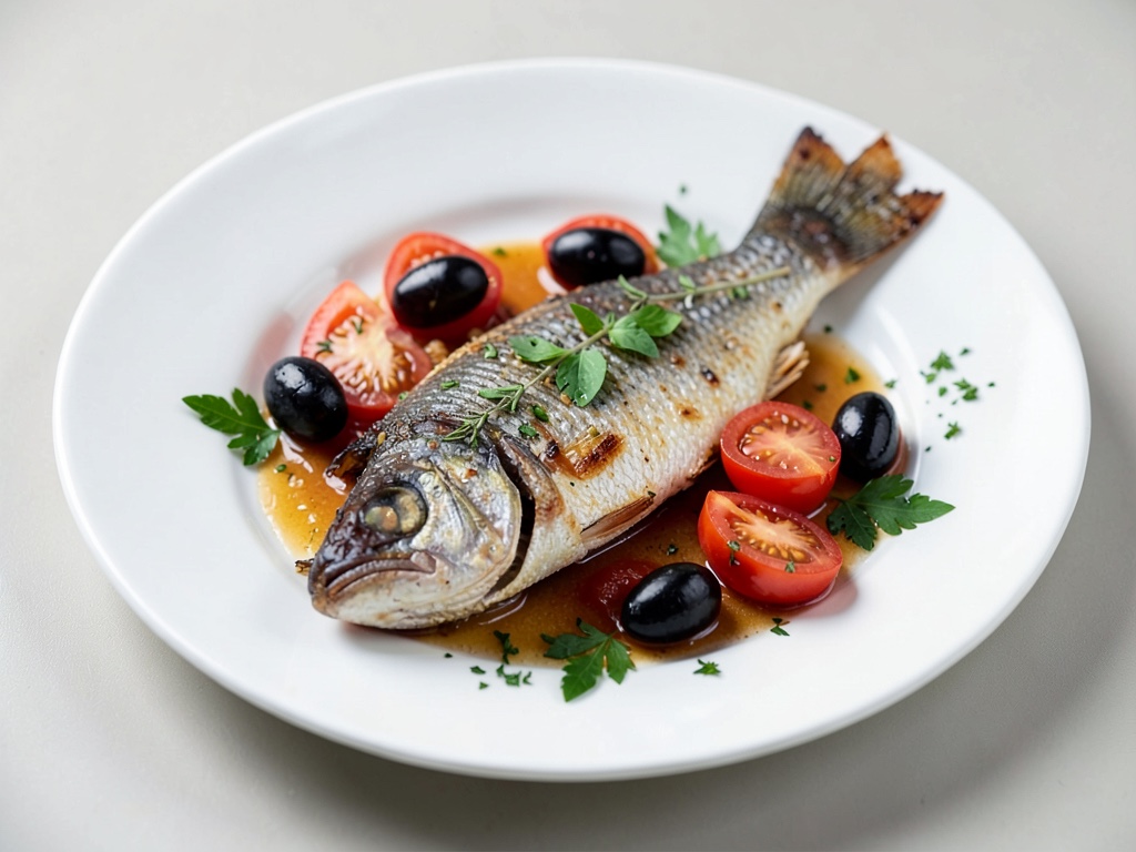 Branzino al forno con pomodori e olive