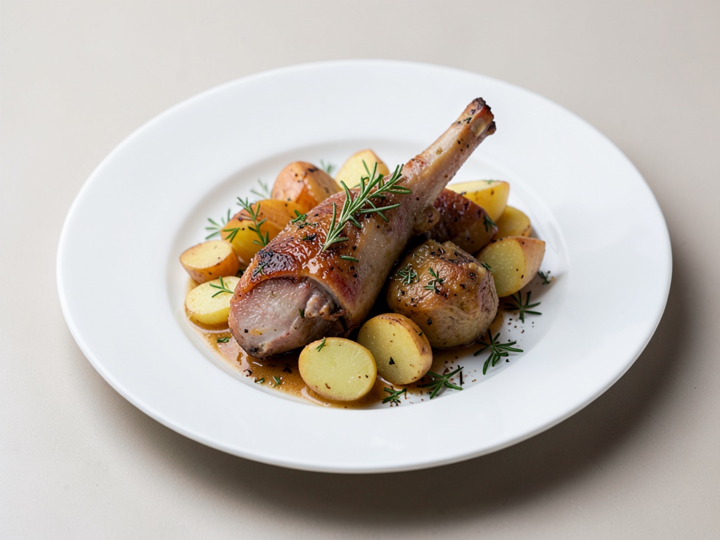 Cuisse de lapin tendre avec pommes de terre au romarin