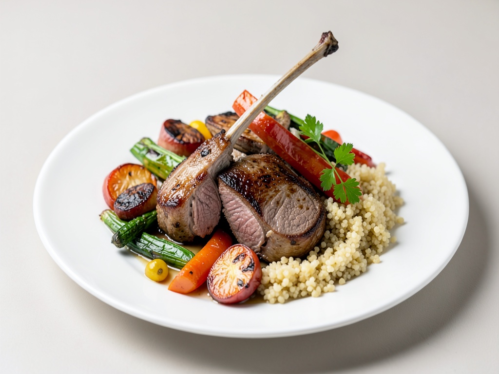 Teneri costoletti di agnello con verdure al forno e couscous