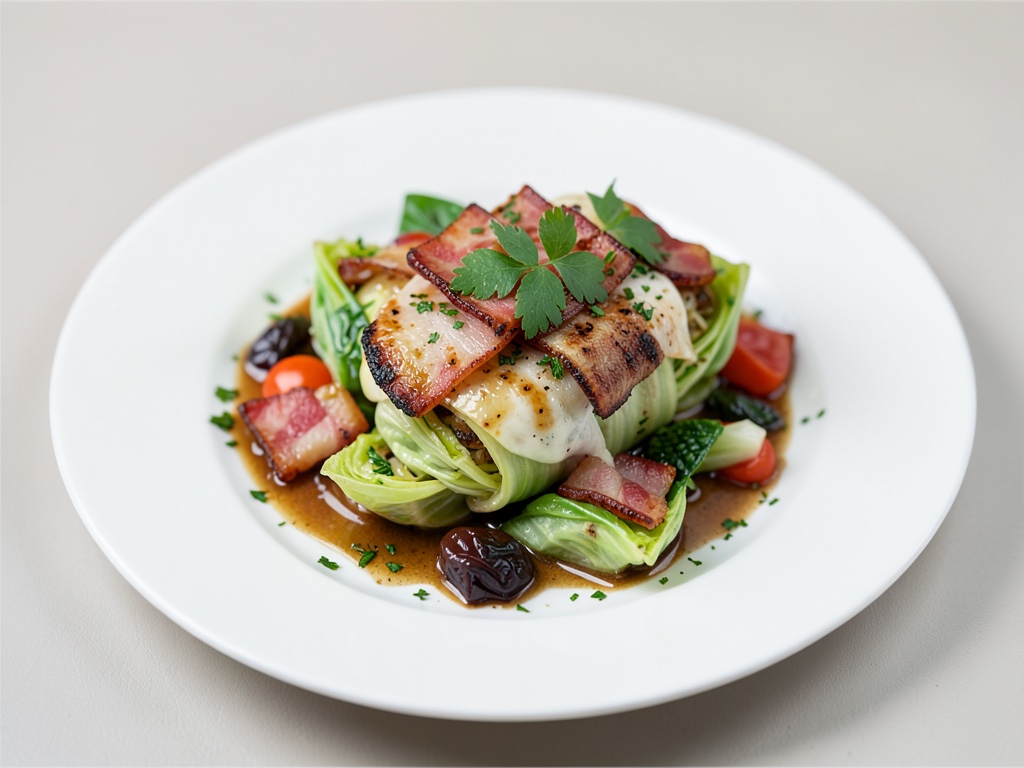 Cuori di insalata al forno con pancetta e verdure