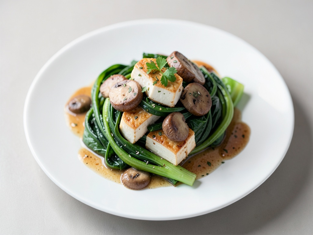 Baby-pak choi au tofu et aux champignons