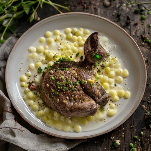 Tendre ragoût de lapin avec polenta crémeuse au maïs