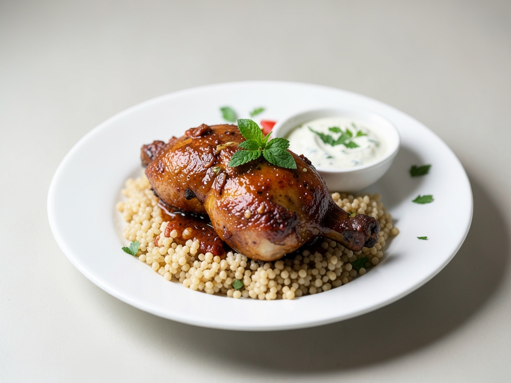 Pollo indio con especias, couscous y yogur con menta