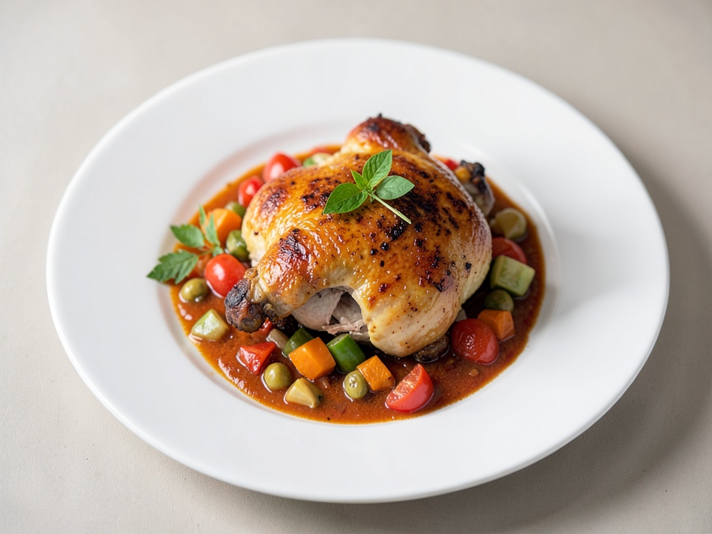 Pollo al forno con salsa di verdure e pomodori
