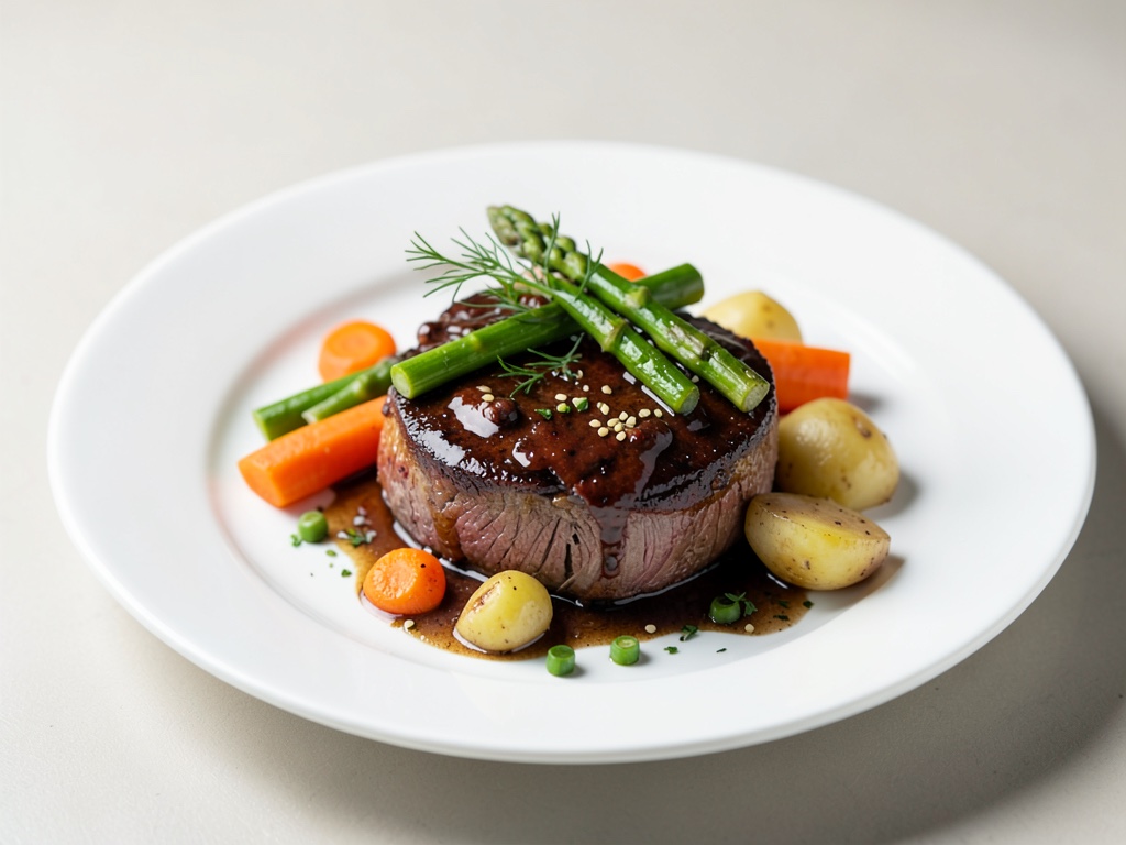 Bœuf mariné (Böfflamott) avec asperges, carottes et pommes de terre