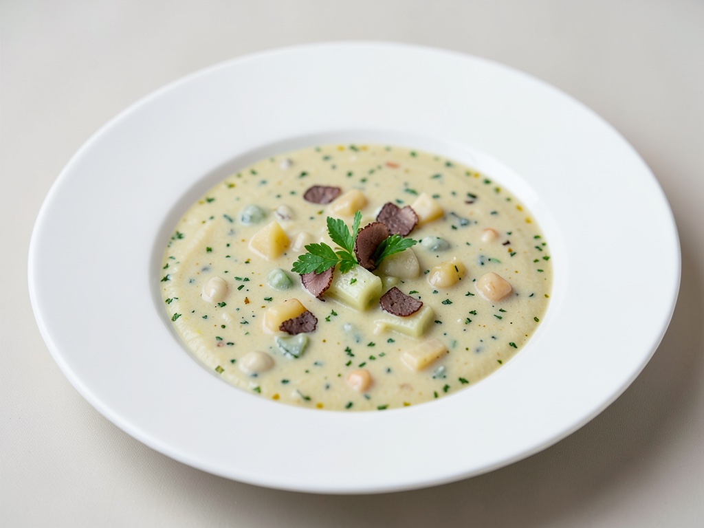 Sopa cremosa de apio y patata con trufa
