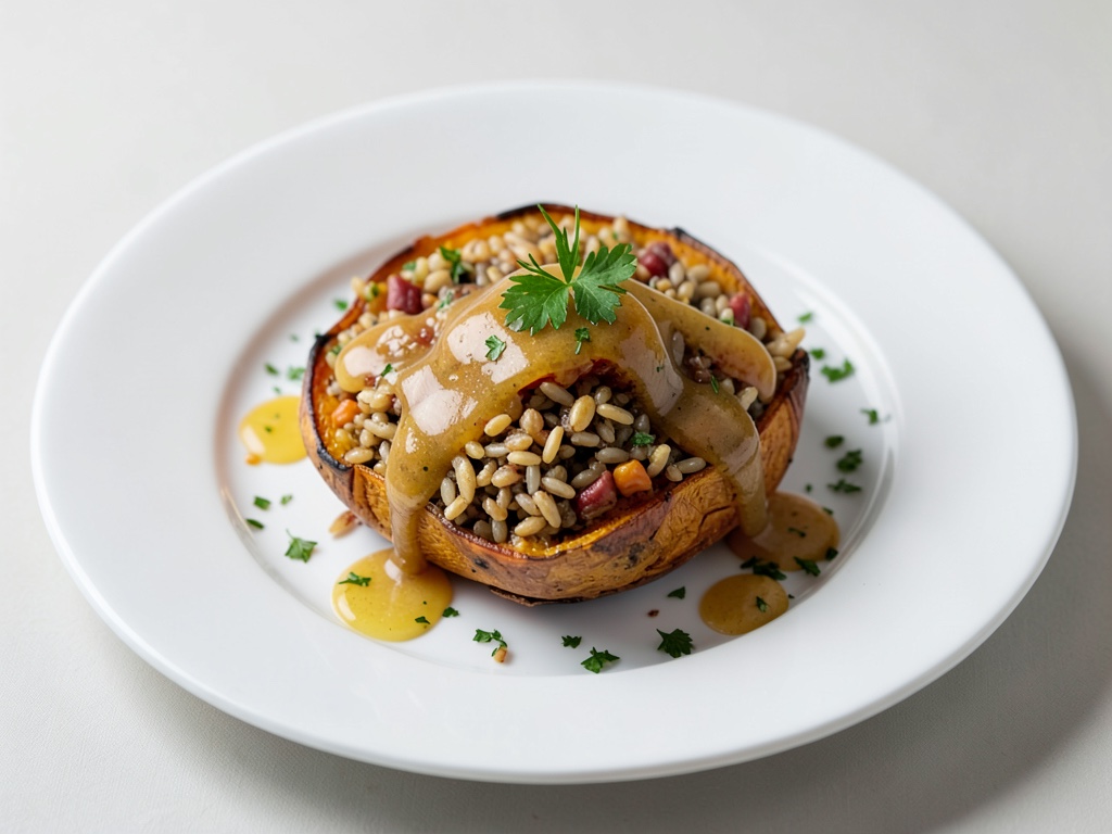 Courge butternut farcie au riz sauvage avec glaçage miel-citron