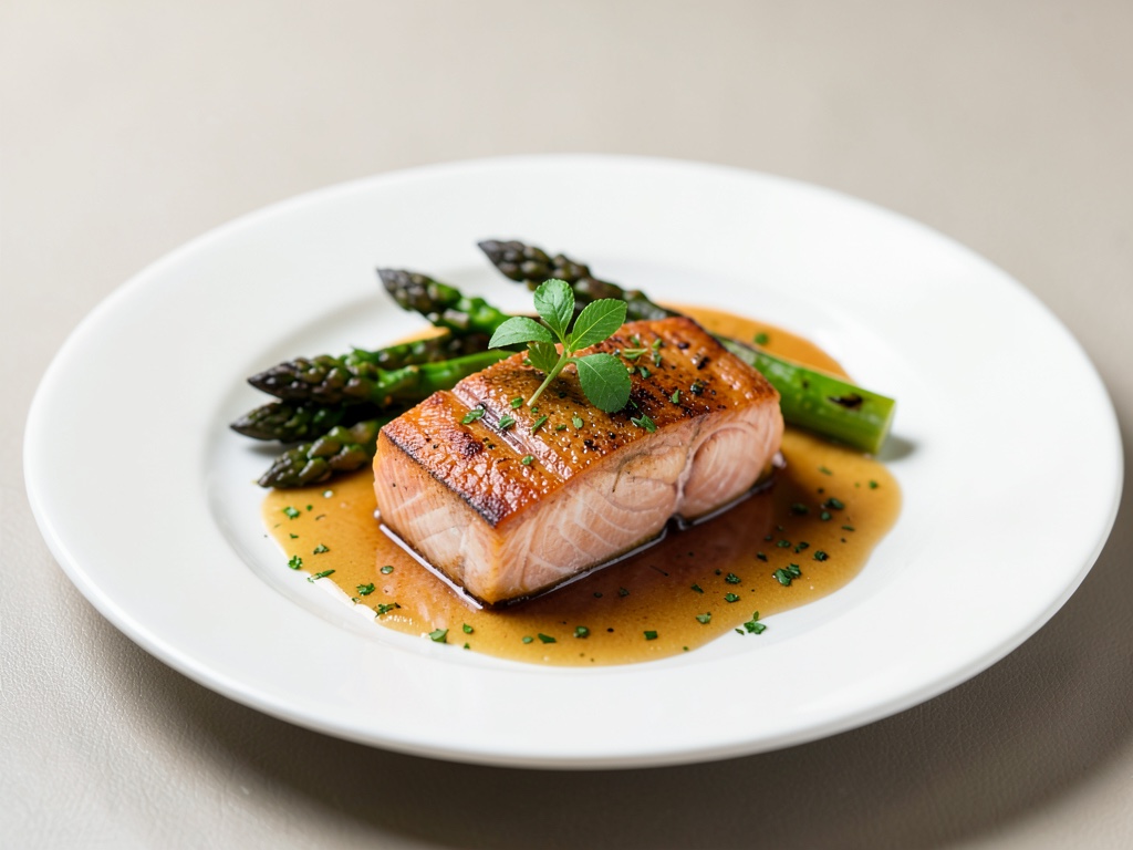 Salmone al vapore tenero con asparagi alla griglia