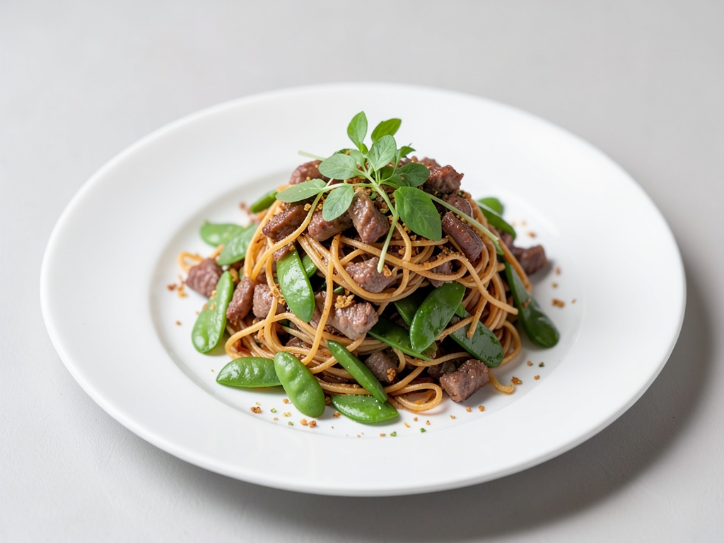 Insalata croccante di vermicelli di riso e carne con baccelli