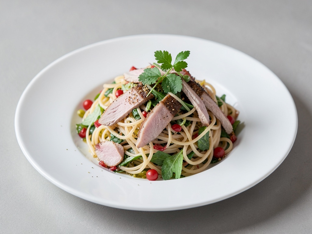 Insalata fredda di noodles di vetro con striscioline di tacchino