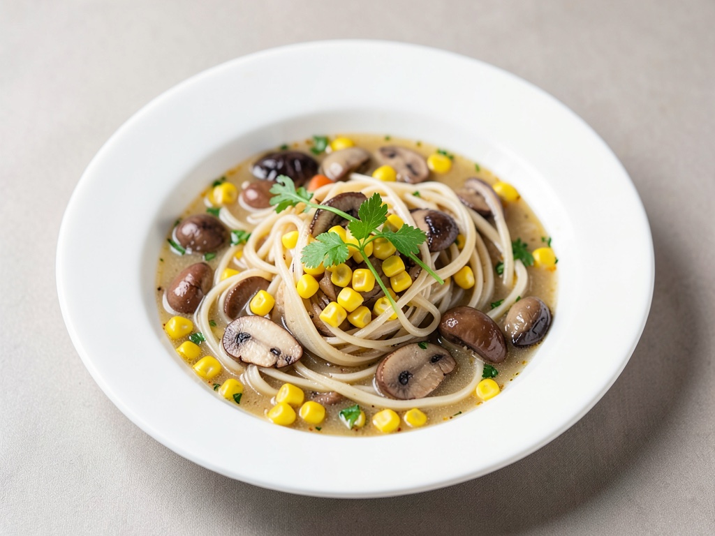 Zuppa salata di vermicelli di vetro con mais e funghi shiitake