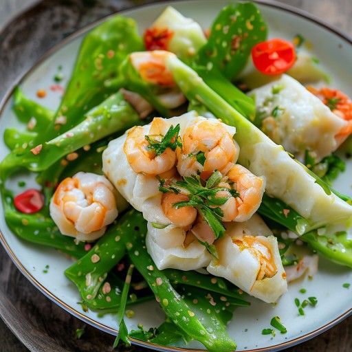 Vietnamesische Frühlingsrollen mit Garnelen und Spargel