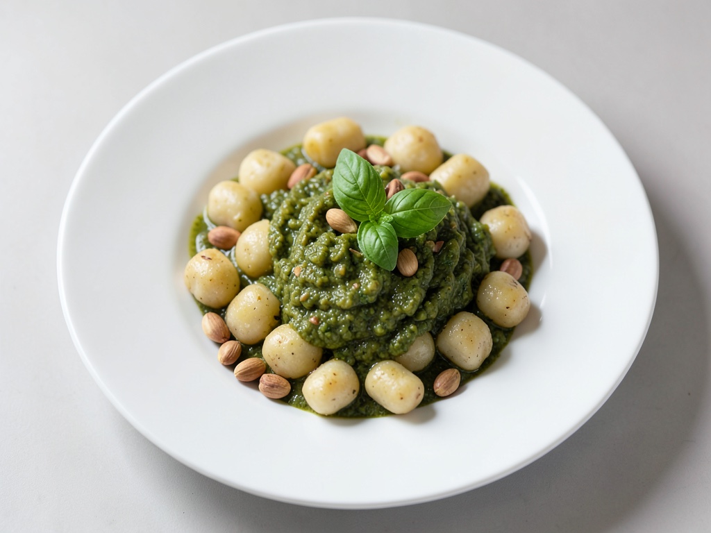 Gnocchi fatti in casa con pesto fresco al basilico