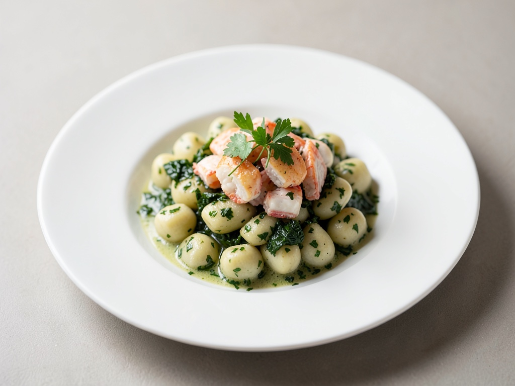 Gnocchi freschi alle erbe con granchio