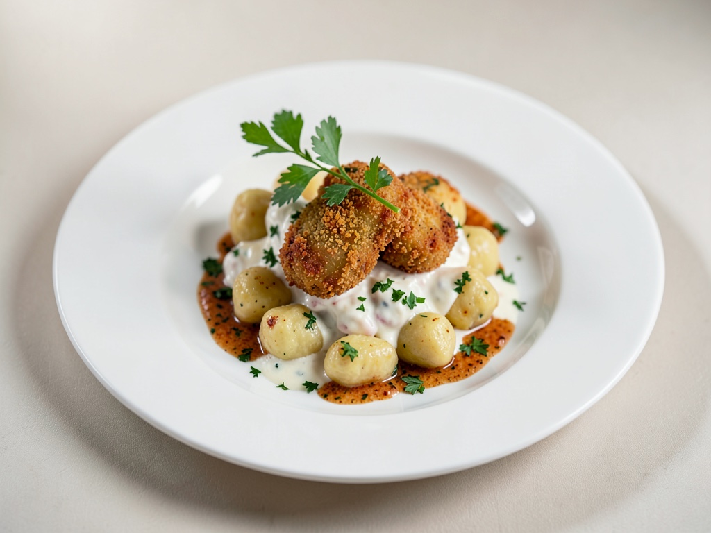 Crema croccante di peperoni con gnocchi alle erbe fresche