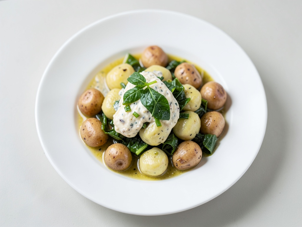 Gnocchi di patate con bietola e crema di formaggio di capra
