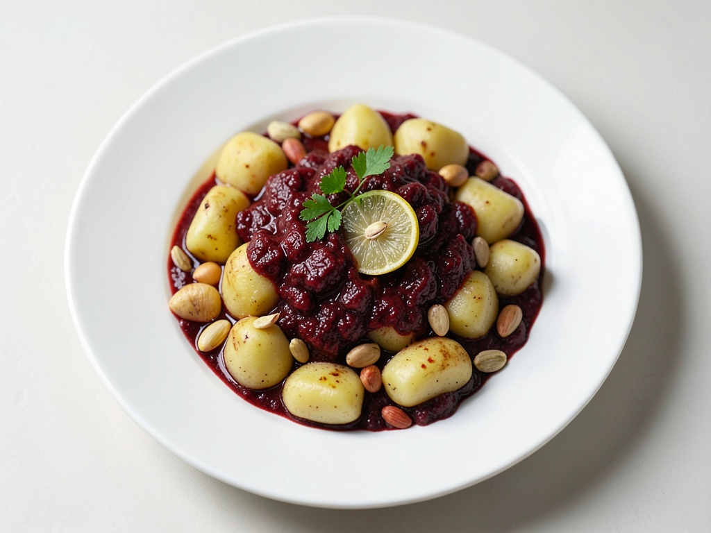 Gnocchi di patate fatti in casa con salsa cremosa di barbabietola rossa
