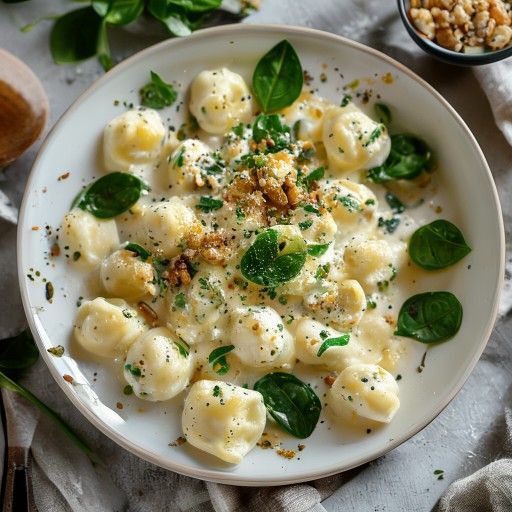 Gnocchi maison à la sauce crémeuse au Gorgonzola, épinards et noix
