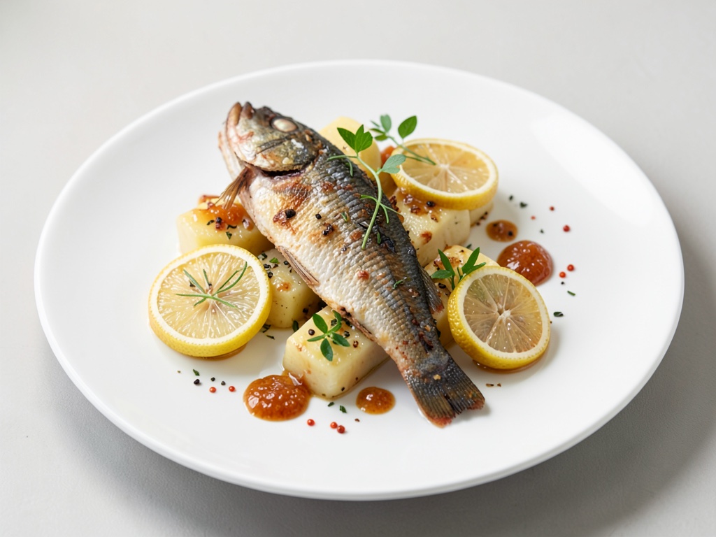 Branzino su pacchetto di patate in carta forno con limoni canditi