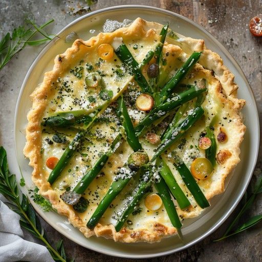 Quiche croccante con asparagi verdi, erbe e Grana Padano